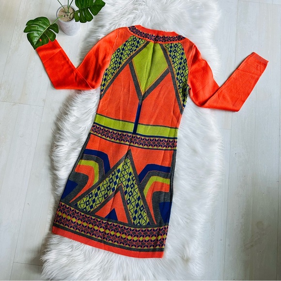 NWT Peachpuff USA Orange Multi Color Geo Retro Sweater Dress, S - Picture 7 of 7
